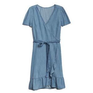 GAP Short Sleeve Ruffle Wrap Denim Dress